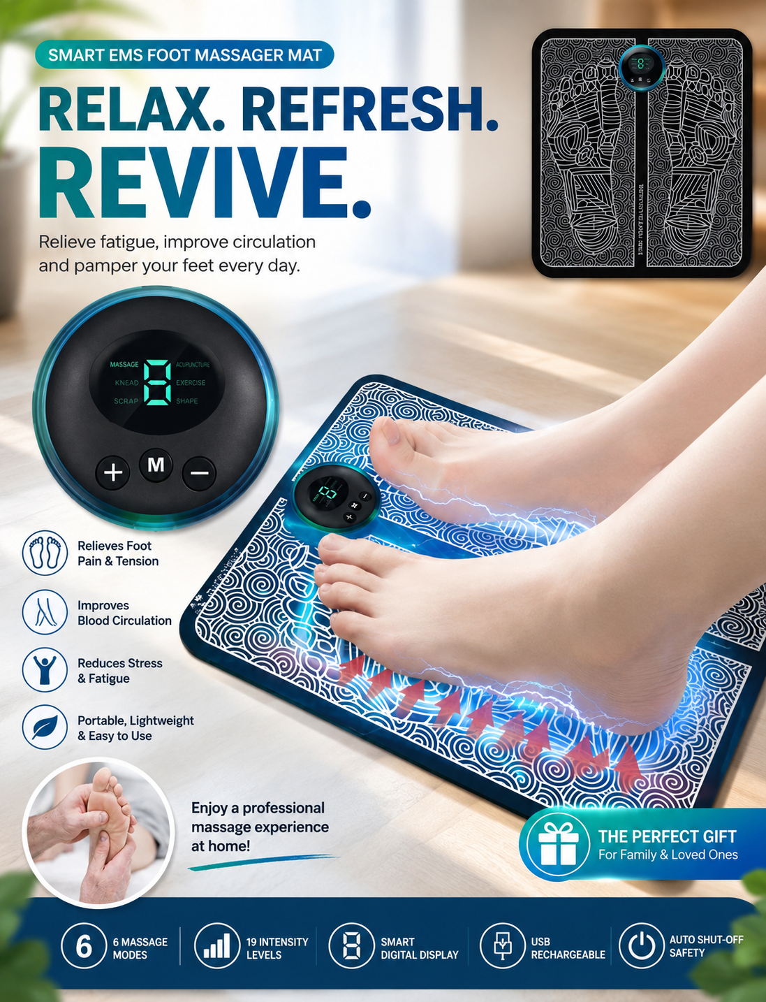 Ems Foot Massager Mat Tens Fisioterapia Electric Foot Cushion Blood Circulation Acupunctur Pad Foot Health Care Relaxation Pain